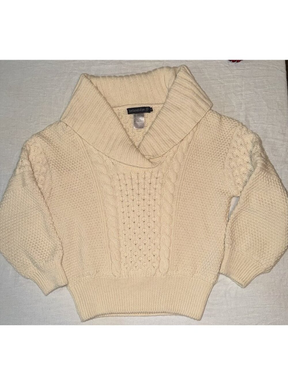 Irelands Eye Dublin 100% Virgin Wool Cable knit sweater cream/ivory Cowl Neck S